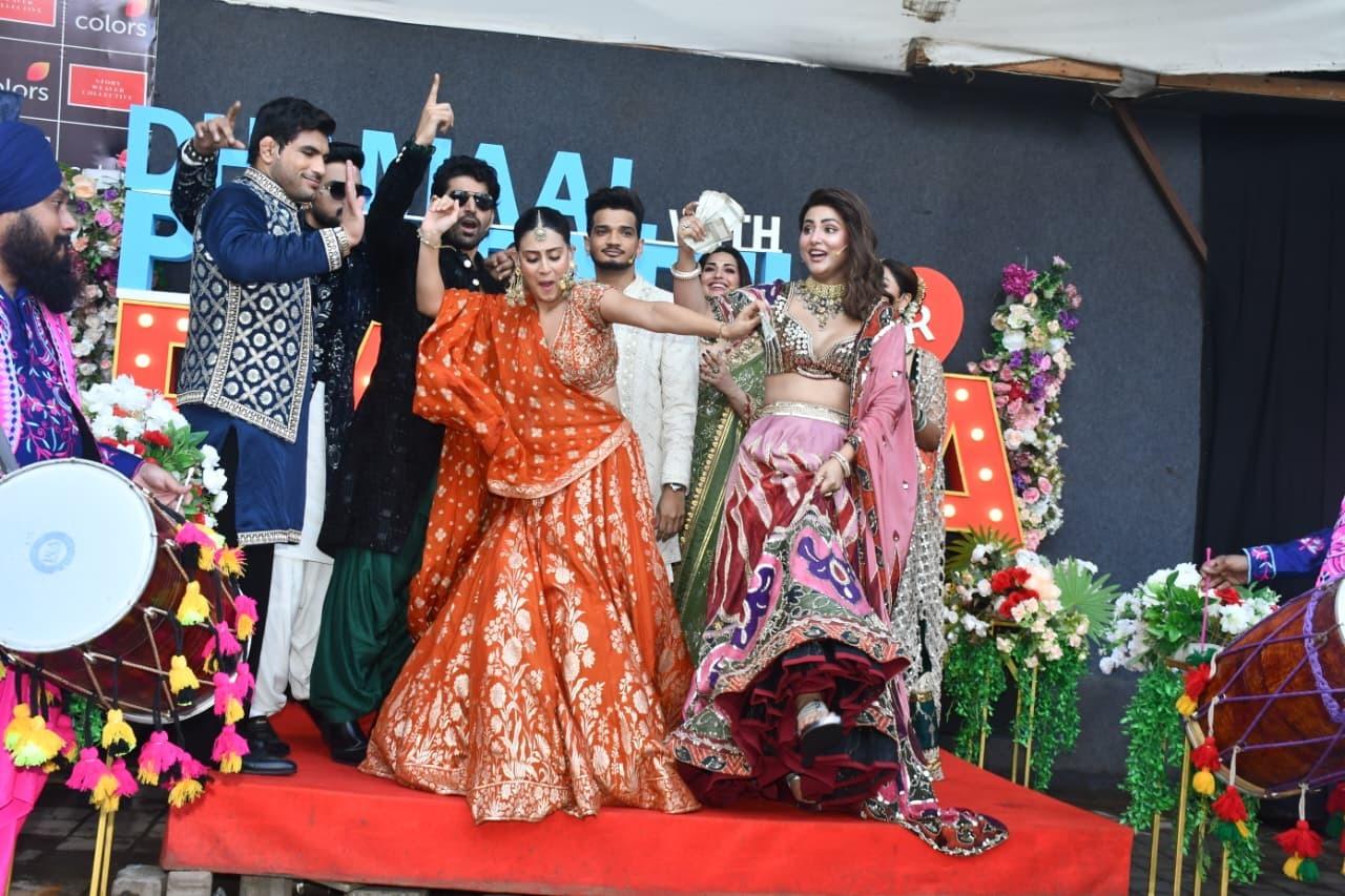 Isha Malviya, Munawar Faruqui, Hina Khan and others were seen in a cheerful mood as they shook a leg at Avika Gor-Milind Chandwani's wedding celebrations on the sets of Pati, Patni Aur Panga.